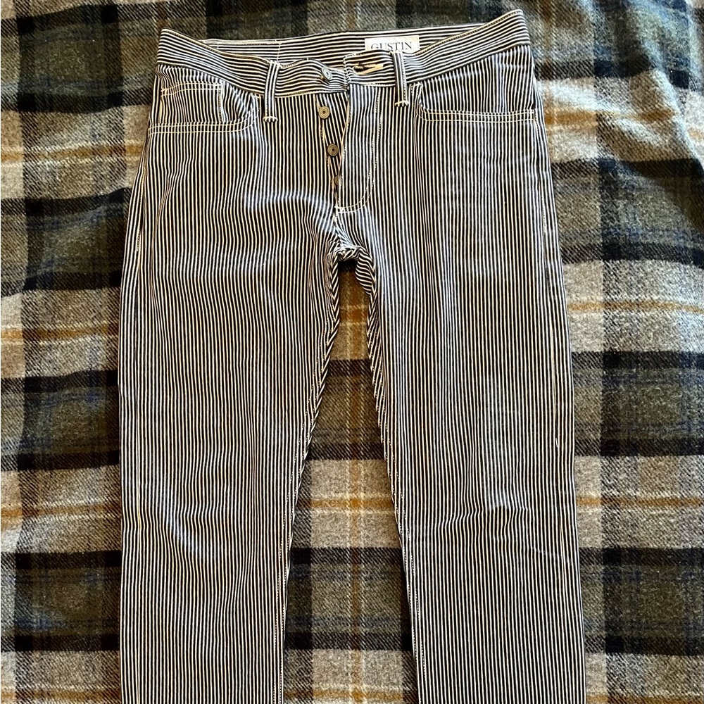 Gustin 32 slim Hickory Stretch 5 Pocket jeans, unwashed and unhemmed